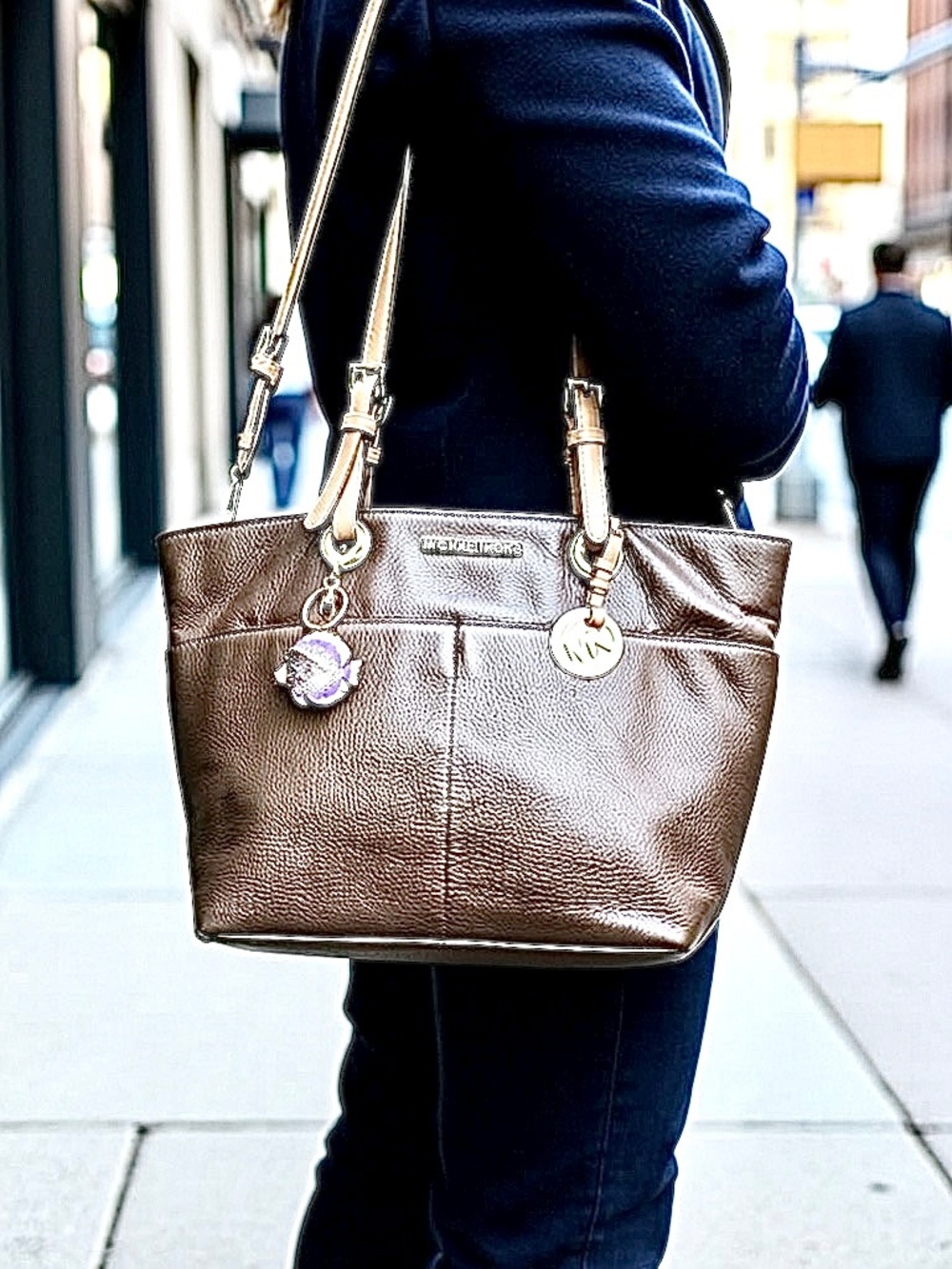 Michael Kors Bronze Leather Tote with Tan Handles